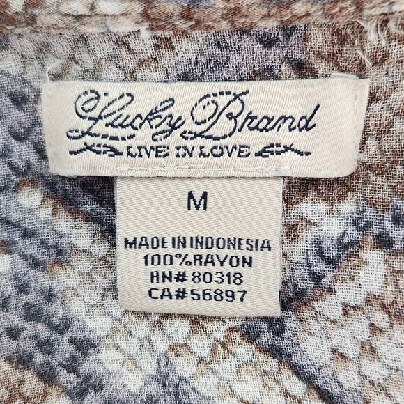 Lucky Brand Gray and Brown Snakeskin Print Top with Drawstring Hem Size Medium - Picture 6 of 9